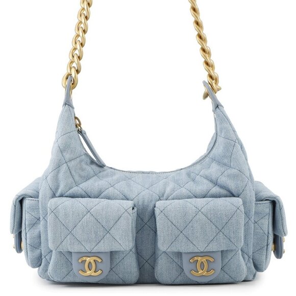 CHANEL Matelasse Hobo Shoulder Bag Denim Light Blue AS5339 - Picture 1 of 15